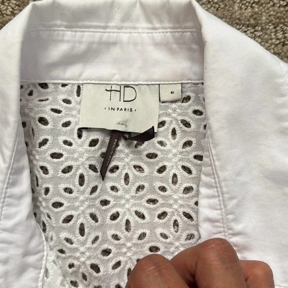 Anthropologie HD Paris Eyelet Empire white pleated blouse size 6 - Picture 2 of 7